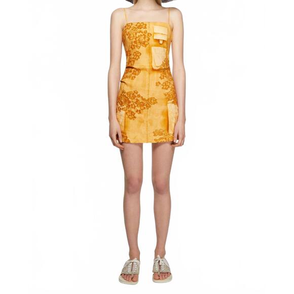 NEW ACNE STUDIOS dua tromp l'oeil print linen minidress in orange - Picture 2 of 5
